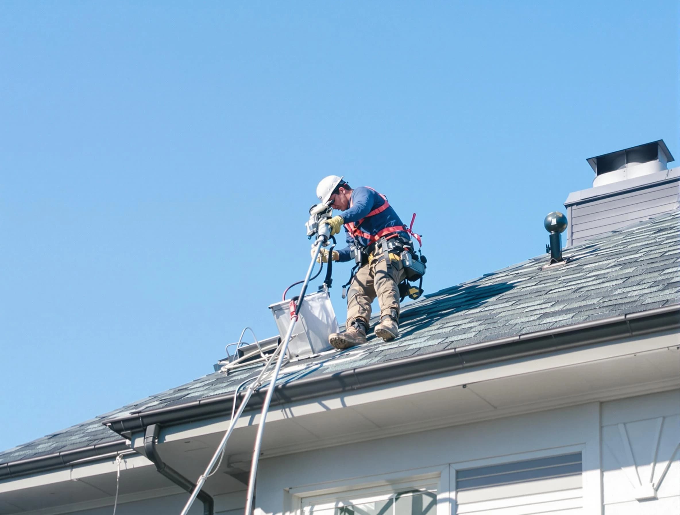 Enon Dryer Vent Cleaning certified technician cleaning a roof-mounted dryer vent system in Enon