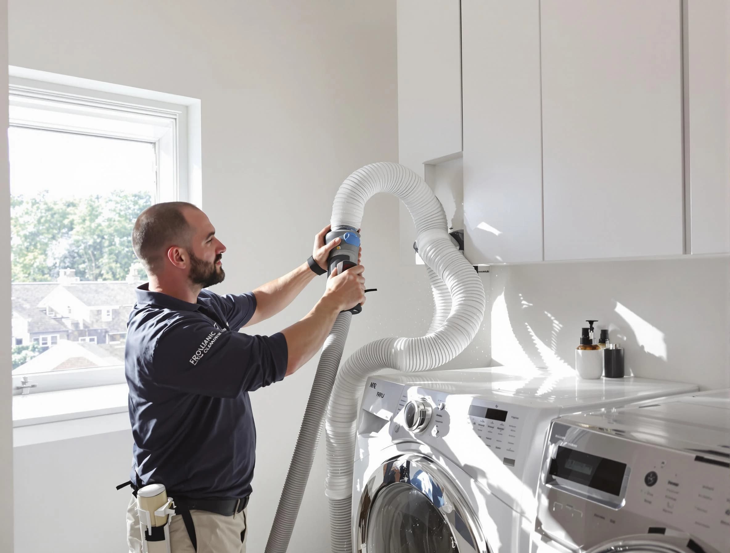 Certified Enon Dryer Vent Cleaning technician performing dryer vent cleaning in Enon