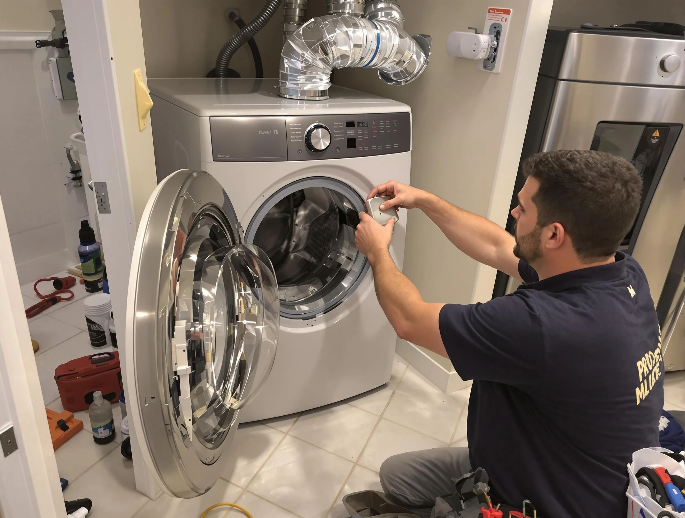 Enon Dryer Vent Cleaning technician performing precise dryer vent hose installation in Enon